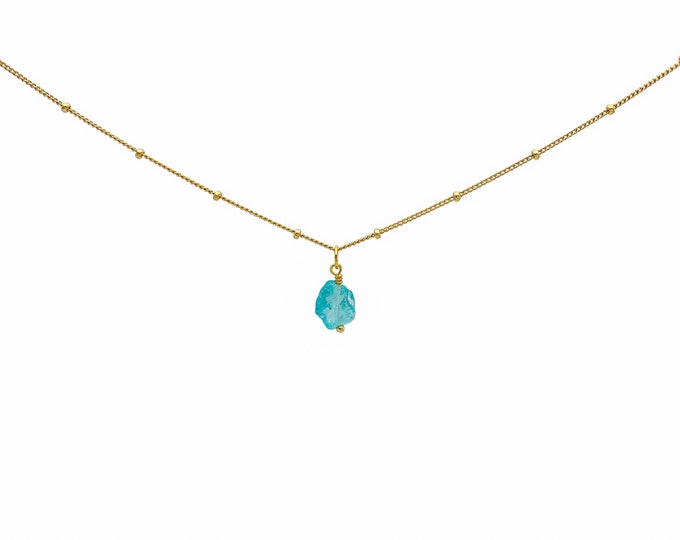 RAW APATITE Crystal Choker Necklace, Raw Crystal Gemstone Pendant Necklace in 14k Gold Filled or Sterling Silver