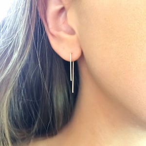 Staple Bar Earrings – Long and Short Hoop Threader Earrings in 14k Gold Filled or Sterling Silver