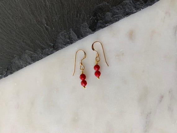 Red Jasper Dangle Earrings – Two Stone Stack Gemstone Jewelry in 14k Gold Filled or Sterling Silver