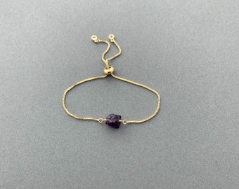 RAW AMETHYST Armband, verstellbares Armband, Kristall, Gold, Silber oder Roségold verstellbares Armband