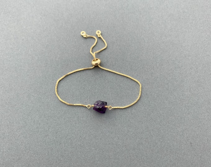 RAW AMETHYST Bracelet, Adjustable Bracelet, Crystal, Gold, Silver, or Rose Gold Adjustable Bracelet