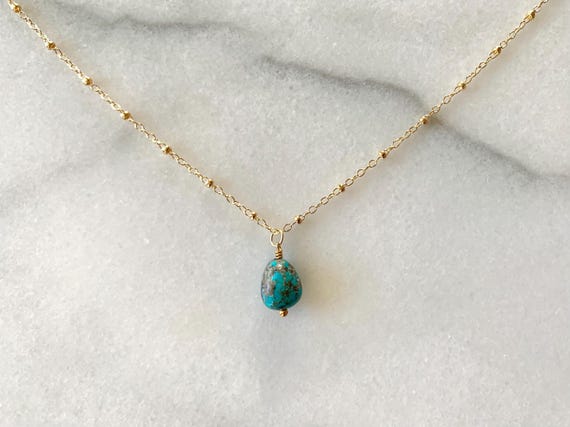 Turquoise Nugget Drop Necklace – Beaded Cable Chain December Birthstone Jewelry