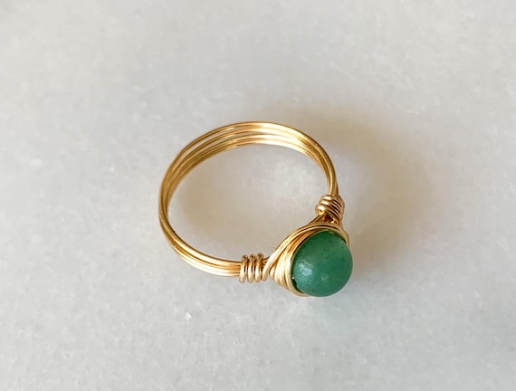 Green Aventurine Wire Wrapped Ring – 14k Gold Filled or Sterling Silver – Custom Size Jewelry Gift