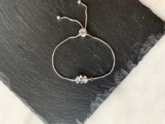 Herkimer Diamond Beaded Bracelet – April Birthstone Adjustable Gemstone Handmade Jewelry