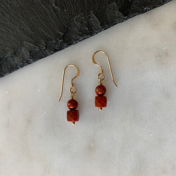 RED JASPER Bead Drop Earrings With Genuine Gemstone Beads