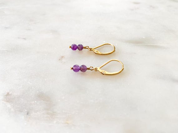 Amethyst Leverback Earrings – Faceted Two Stone Drop February Birthstone Jewelry