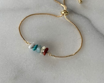 MIXED GEMSTONE Bead Bracelet, Multicolor,  Rainbow Colors, Genuine Gemstone Adjustable Bracelet
