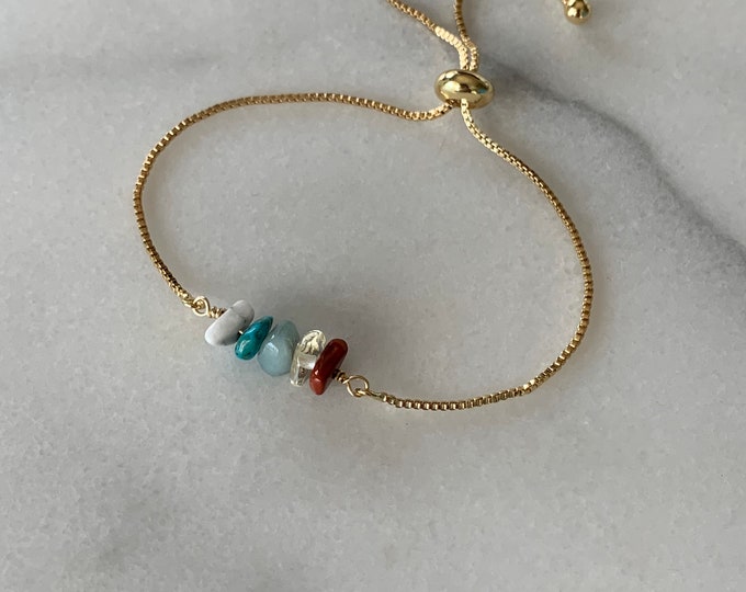 MIXED GEMSTONE Bead Bracelet, Multicolor,  Rainbow Colors, Genuine Gemstone Adjustable Bracelet