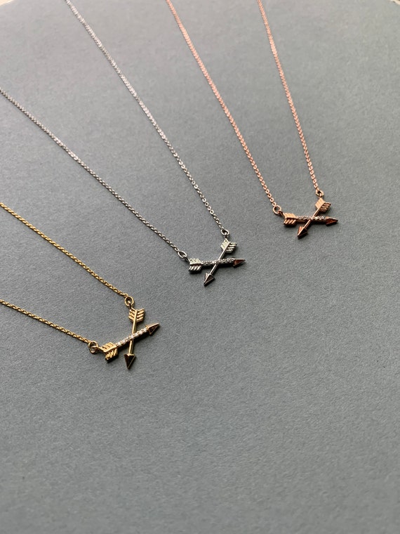 Crossed Arrow Necklace – Archery Pendant in Gold, Silver, or Rose Gold – Dainty Minimalist Jewelry