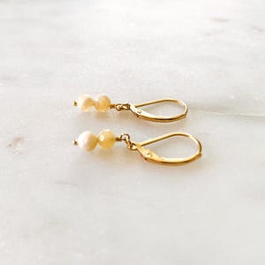 Yellow Opal Leverback Earrings – Tiny Two Stone Stack Minimalist Gemstone Earrings