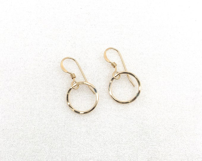 Hammered Circle Dangle Earrings, Open Circle Earrings, Disc Earrings, Geometric Earrings, 14k Gold Filled, Sterling Silver, Nickel Free