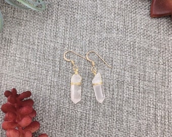 Natural Raw Quartz Crystal Point Earrings, Matte Quartz Crystal Point Earrings, Raw Crystal Earrings,