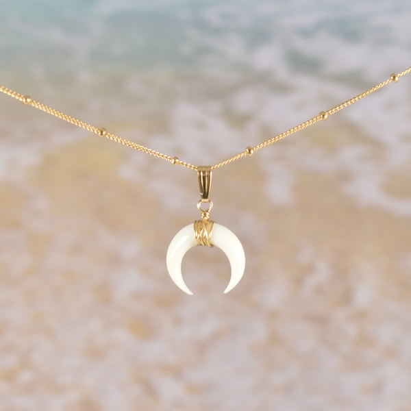 Double Horn Necklace on 14k Gold Filled, Rose Gold Filled, or Sterling Silver Satellite Chain