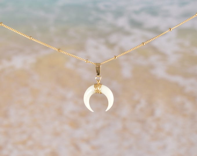 Double Horn Necklace on 14k Gold Filled, Rose Gold Filled, or Sterling Silver Satellite Chain