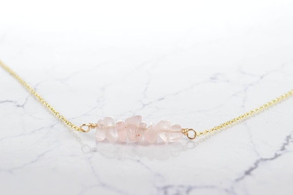 Rose Quartz Bar Necklace – Dainty Pink Gemstone Pendant – Gold Filled or Sterling Silver