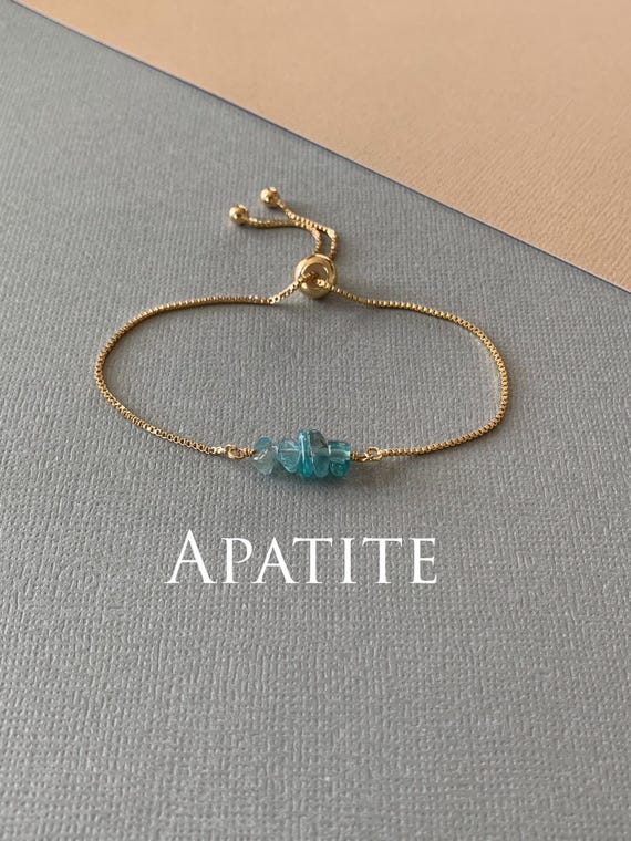 Apatite Beaded Bracelet – Genuine Blue Gemstone Adjustable Bracelet – Handmade Jewelry Gift