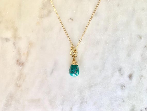Turquoise Toggle Pendant Necklace – Nugget Gemstone on Paperclip Chain – December Birthstone Jewelry Gift