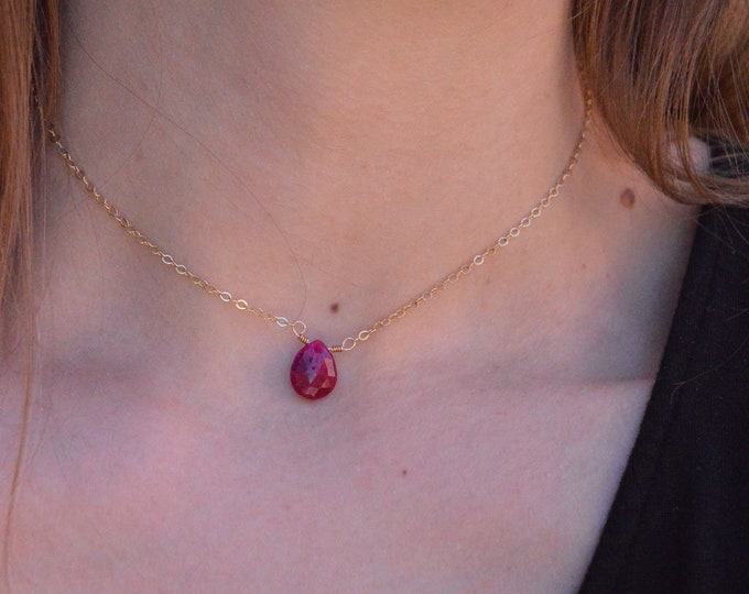 Genuine Ruby Necklace - Real Ruby Necklace, Gold Ruby Necklace, July Birthstone, Minimalist Necklace, Dainty Necklace, 14k Gold Filled