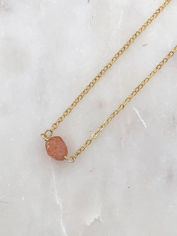 Raw Sunstone Crystal Necklace – Rough Orange Gemstone Pendant in 14k Gold Filled or Sterling Silver