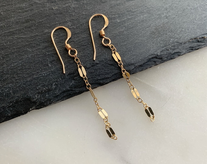 Gold Filled Lace Chain Drop Earrings, Long Chain Drop Earrings