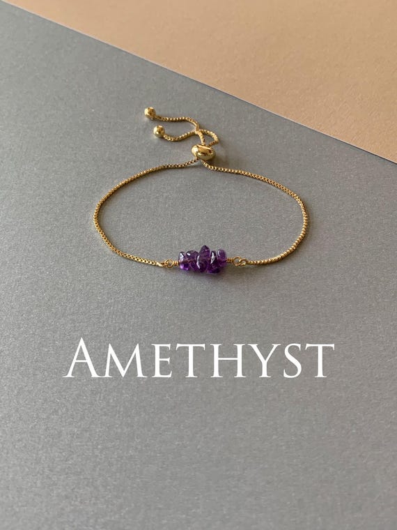 Amethyst Beaded Bracelet – Genuine Gemstone Adjustable February Birthstone Jewelry