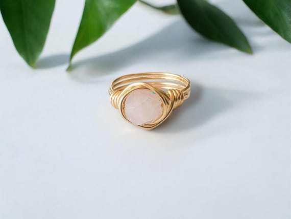 Rose Quartz Wire Wrapped Ring – 8mm Star Cut Gemstone in 14k Gold Filled or Sterling Silver