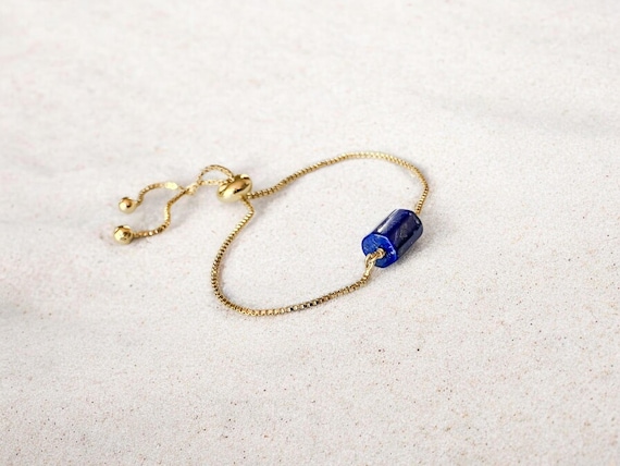 Lapis Lazuli Bead Bracelet – Genuine Gemstone Adjustable Blue Jewelry Gift