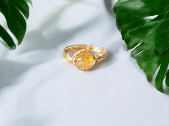 Citrine Wire Wrapped Ring – November Birthstone in 14k Gold Filled or Sterling Silver