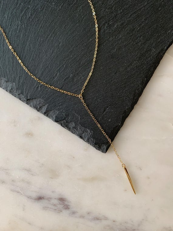 Spike Y Necklace – Vermeil Pendant on 14k Gold Filled Lariat Chain – Modern Minimalist Jewelry