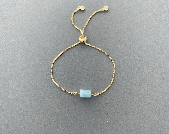 AQUAMARINE Bracelet, Adjustable Bracelet, Crystal, Gold, Silver, or Rose Gold Adjustable Bracelet