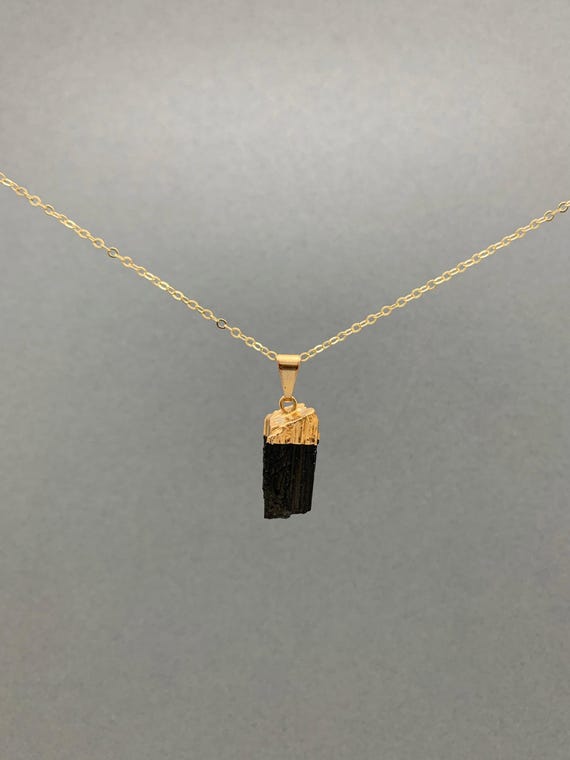 Raw Black Tourmaline Necklace – Natural Crystal Pendant in 14k Gold Filled or Sterling Silver