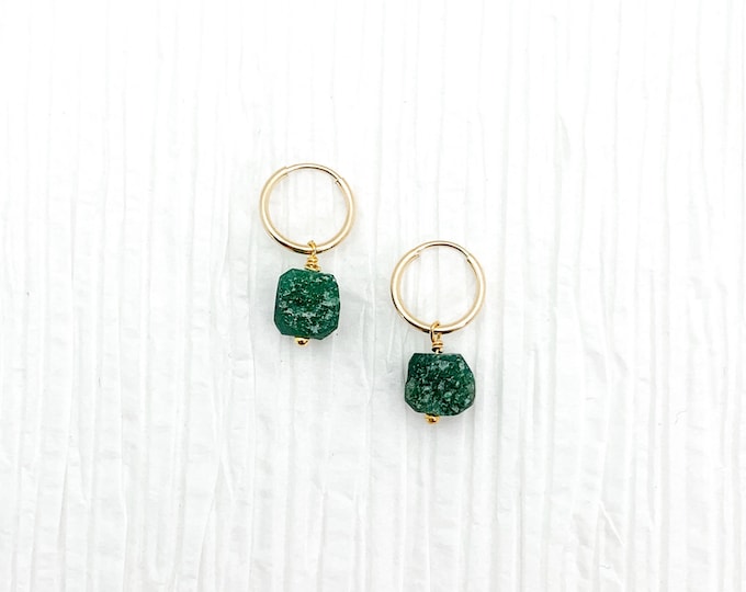 RAW CHROME DIOPSIDE 14k Gold Filled Endless Hoop Earrings, Dainty Hoop Dangle Earrings