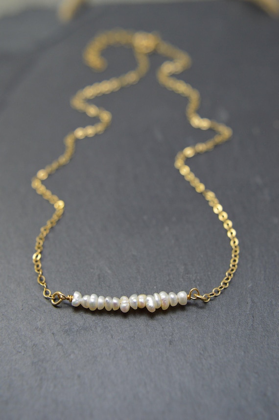 Pearl Bar Necklace – Freshwater Pearl Choker Necklace – Dainty Bridal or Bridesmaid Jewelry Gift