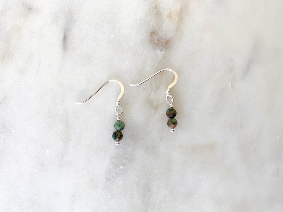 Faceted African Turquoise Earrings – Stacked Two Stone Dangles in 14k Gold Filled or Sterling Silver – Handmade Jewelry Gift