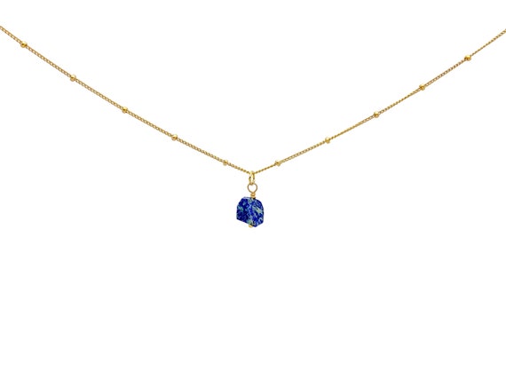 Raw Lapis Lazuli Choker Necklace – Raw Gemstone Pendant – Handmade Jewelry in Gold or Silver
