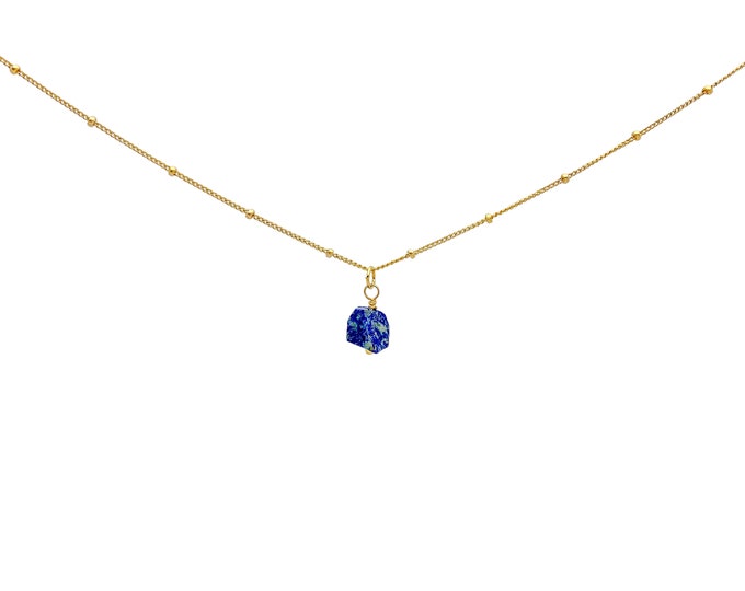 RAW LAPIS LAZULI Crystal Choker Necklace, Raw Crystal Gemstone Pendant Necklace in 14k Gold Filled or Sterling Silver