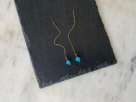 Raw Blue Howlite Threader Earrings – Rough Gemstone Pull Through in Gold or Sterling Silver