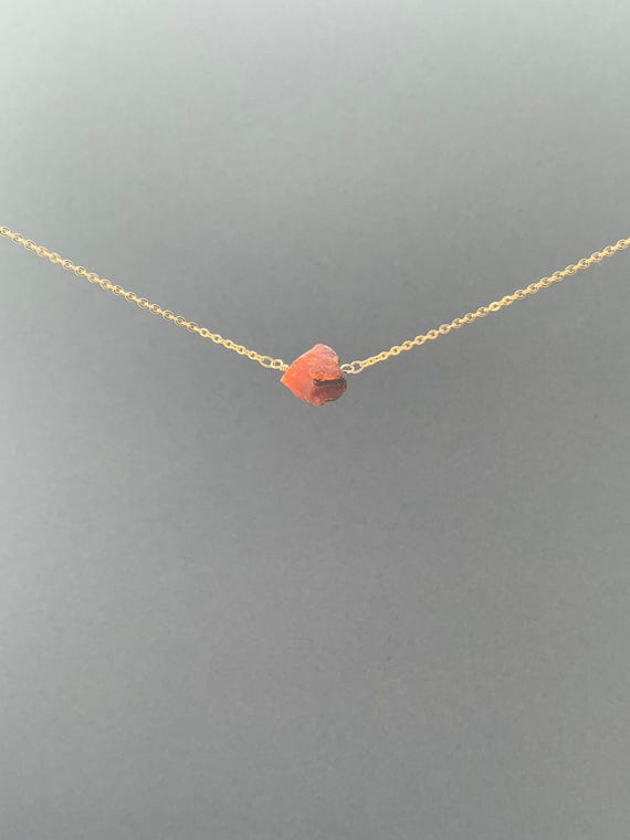 Carnelian Crystal Necklace – 8–12mm Raw Red Orange Agate Pendant in Gold or Silver