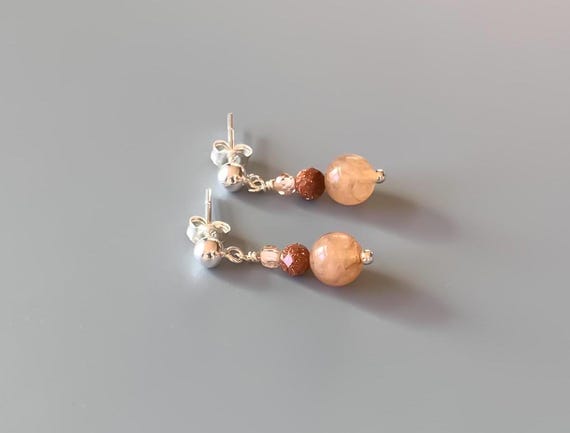 Sunstone, Goldstone & Morganite Stud Earrings – Gemstone Jewelry in Gold Filled or Sterling Silver