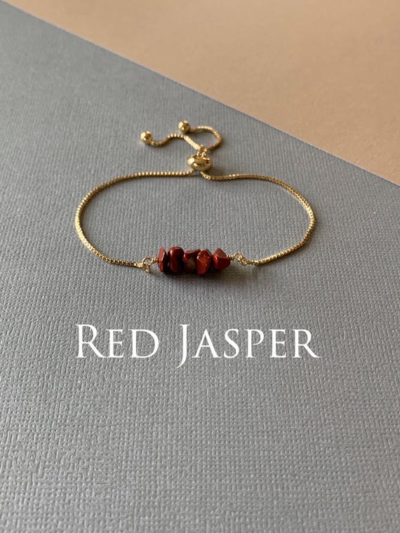Red Jasper Beaded Bracelet – Natural Gemstone Adjustable Handmade Jewelry Gift