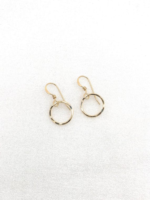 Hammered Circle Earrings – Open Disc Dangles in 14k Gold Filled or Sterling Silver – Lightweight Geometric Jewelry