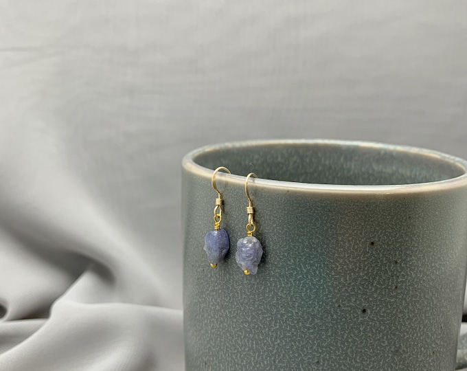 RAW TANZANITE Earrings,14k Gold Filled, Rose Gold Filled, or Sterling Silver, Rough Gemstone Earrings, Dangle Earrings