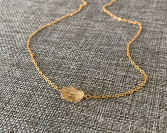 14K Gold Filled RAW CITRINE Necklace, Raw Crystal Necklace, November Birthstone Necklace, Raw Stone Necklace