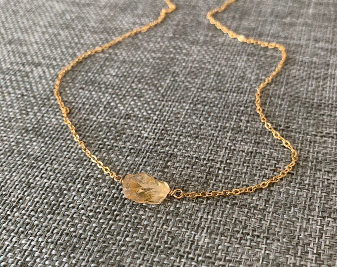 14K Gold Filled RAW CITRINE Necklace, Raw Crystal Necklace, November Birthstone Necklace, Raw Stone Necklace