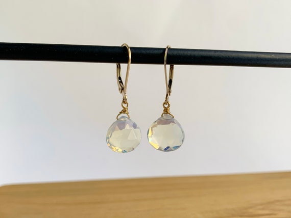 Opalite Earrings – Leverback Gemstone Dangles in 14k Gold Filled or Sterling Silver – Minimalist Jewelry
