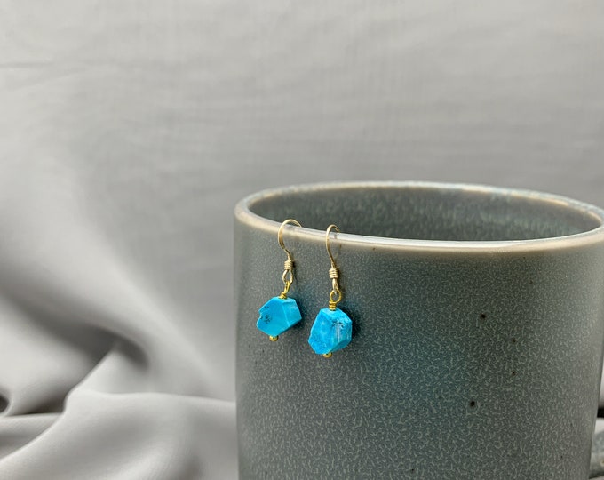 RAW BLUE HOWLITE Earrings,14k Gold Filled, Rose Gold Filled, or Sterling Silver, Rough Gemstone Earrings, Dangle Earrings
