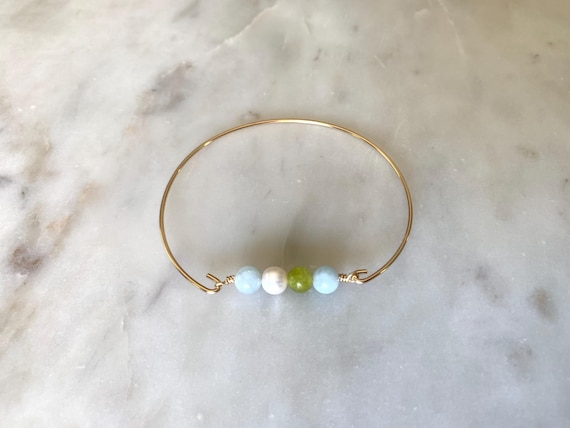 Custom Birthstone Bangle Bracelet – 14k Gold Filled Gemstone Bracelet – Birthday Gift for Her