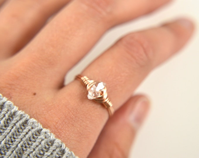 Herkimer Diamond Wire Gemstone Ring, Gemstone Ring, Raw Herkimer Diamond Ring, Herkimer Silver Ring Gemstone Mineral Ring, Raw Herkimer Ring