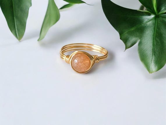 Sunstone Ring – Orange Gemstone Stacking Ring – Handmade Sparkle Jewelry in Gold or Silver
