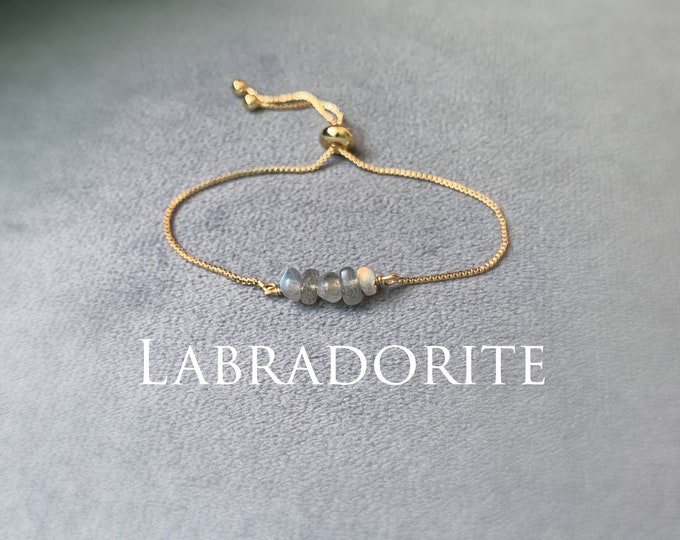 Gemstone Bead Bracelet, LABRADORITE Genuine Gemstone Adjustable Bracelet